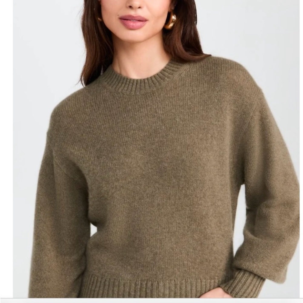 NEW White + Warren Cashmere Shrunken Crewneck Sweater Loden Green Size S NWT